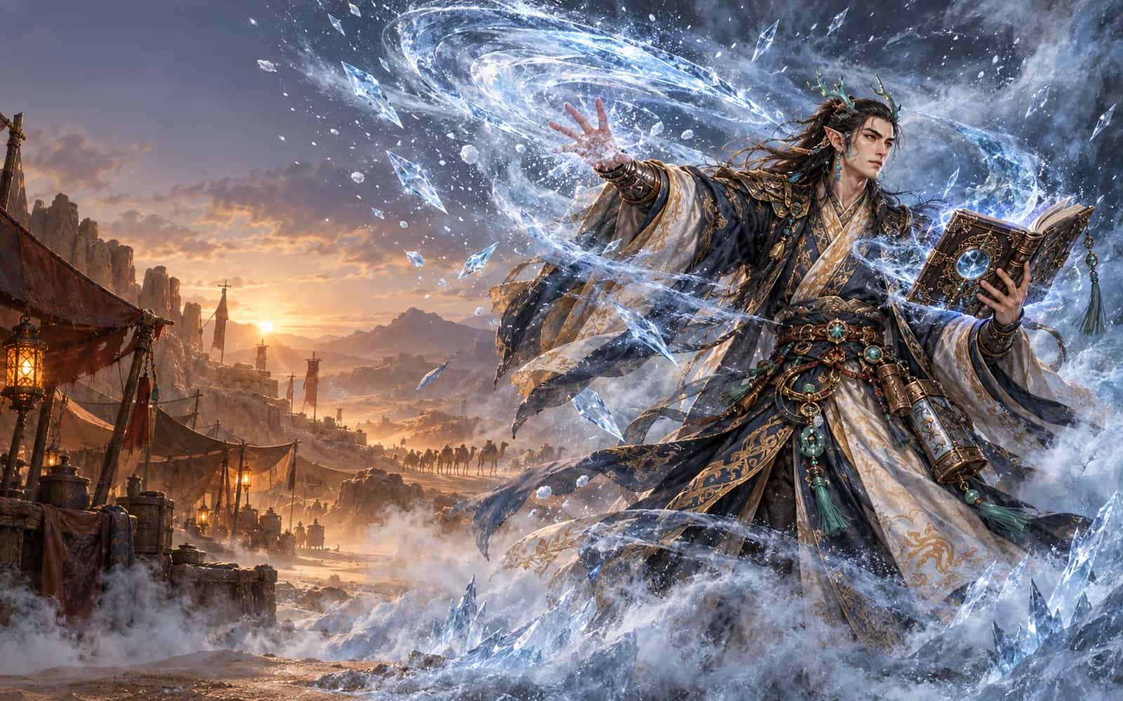 Key art: a Frostweaver fighting with a rime tome.