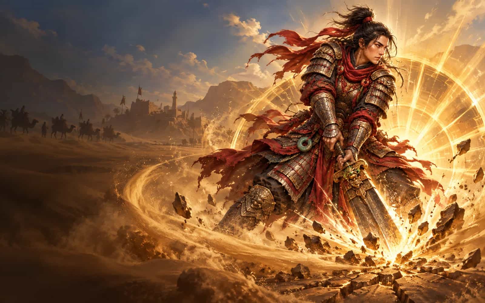 Key art: a Warblade fighting with a greatsword.